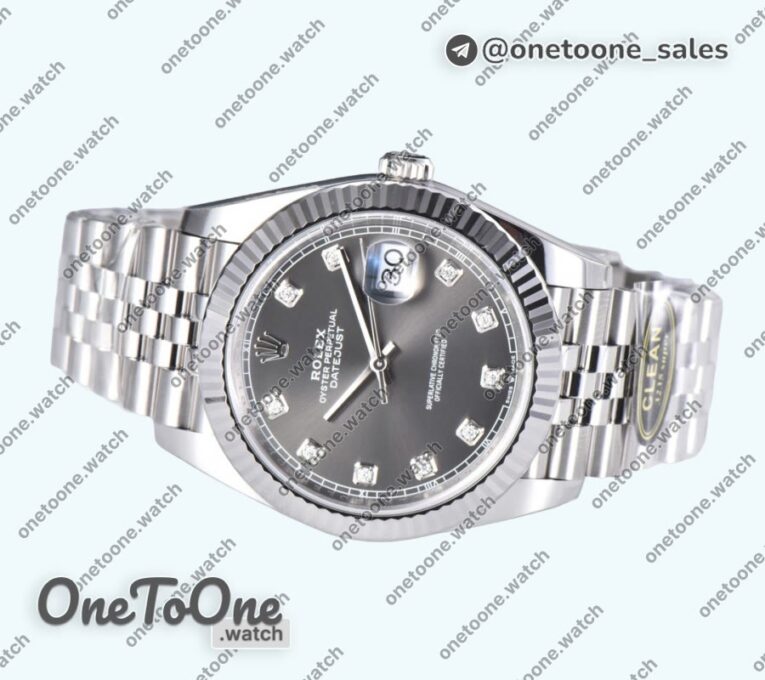 Реплика часов Rolex Datejust 41 Stainless steel 904L Steel Top-tier Копия один в один Grey Dial Diamonds Mark Jubilee Bracelet