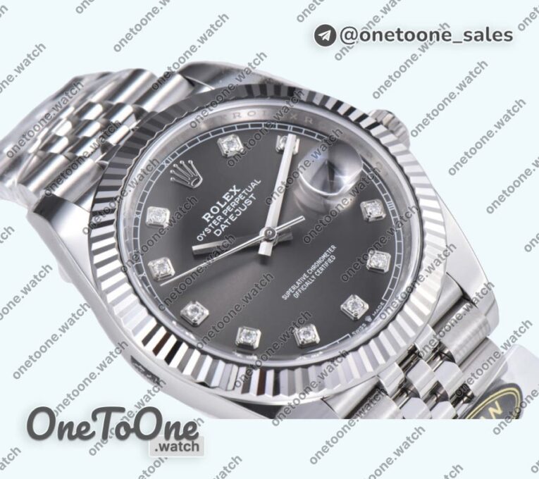 Реплика часов Rolex Datejust 41 Stainless steel 904L Steel Top-tier Копия один в один Grey Dial Diamonds Mark Jubilee Bracelet