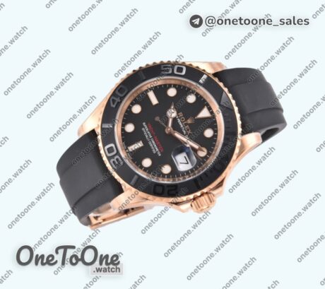 Реплика часов Rolex YachtMaster 126655 40mm Rose gold Case Black Dial Rubber Strap