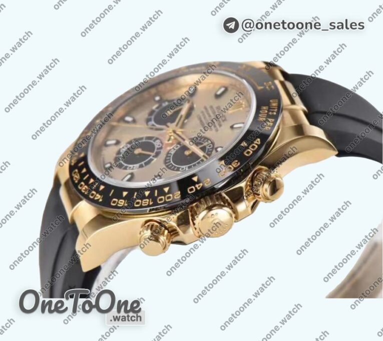 Реплика часов Rolex Daytona 116518 Yellow gold Top-tier Копия один в один Yellow gold/Black Dial on Oysterflex Rubber Strap