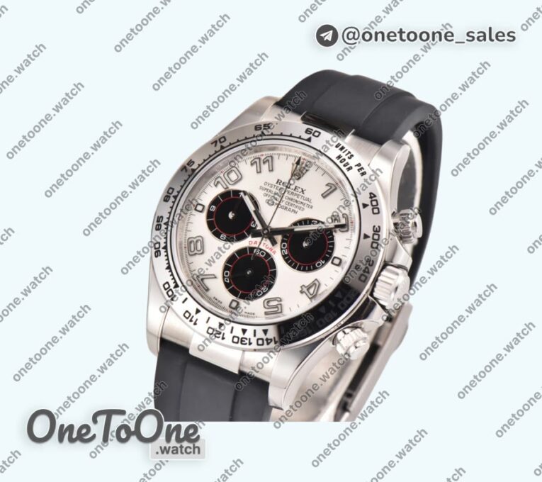 Реплика часов Rolex Daytona 116520 904L Stainless steel White Dial Rubber Strap V2