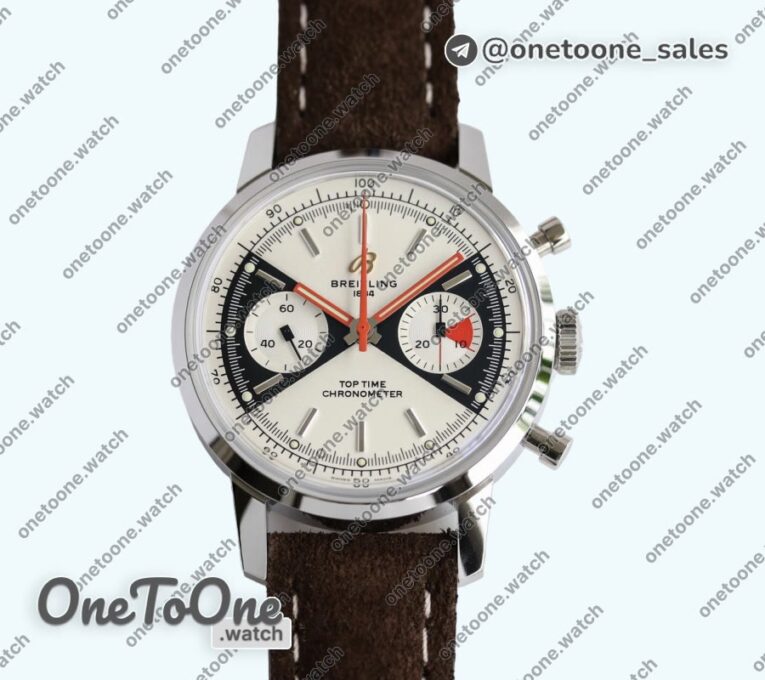 Реплика часов Breitling Top Time Chrono Stainless steel Top-tier Копия один в один White Dial Brown Leather Strap BLS