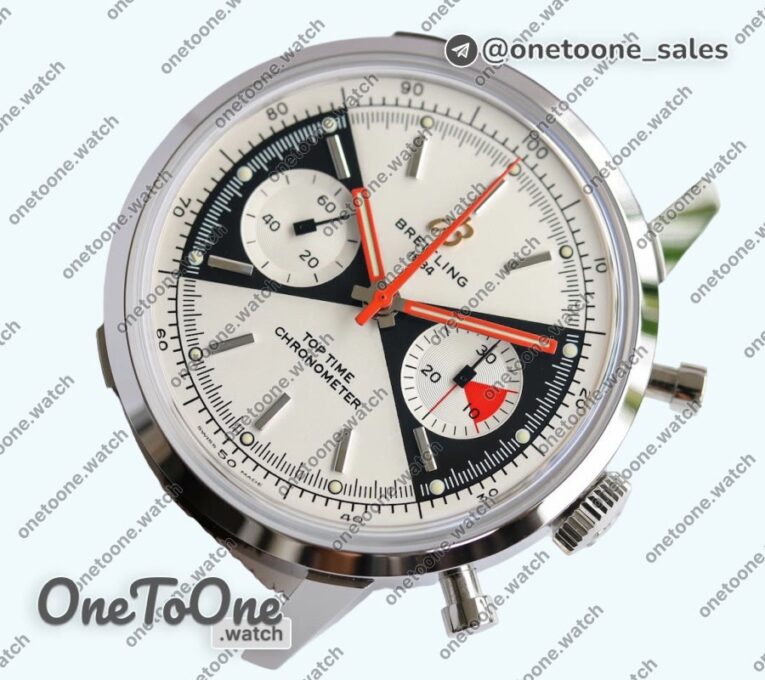 Реплика часов Breitling Top Time Chrono Stainless steel Top-tier Копия один в один White Dial Brown Leather Strap BLS