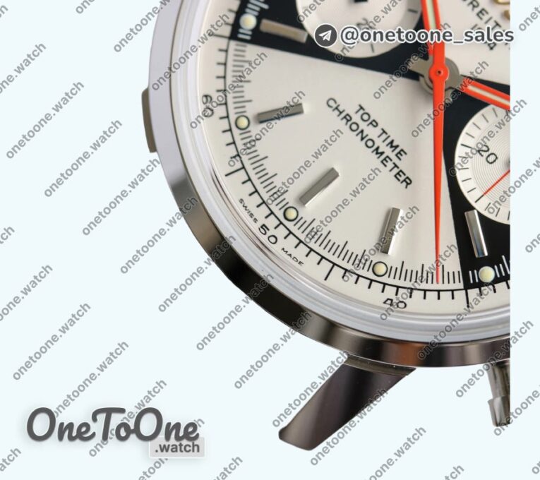 Реплика часов Breitling Top Time Chrono Stainless steel Top-tier Копия один в один White Dial Brown Leather Strap BLS