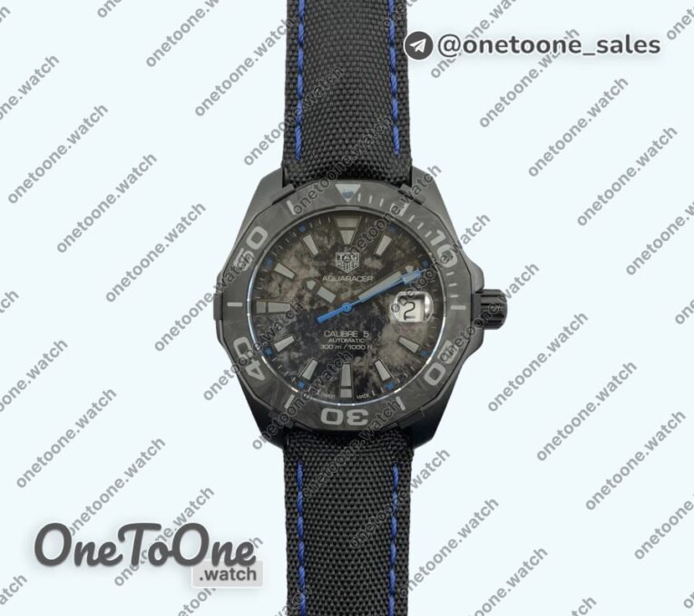 Реплика часов Tag Heuer Aquaracer Calibre 5 PVD 41mm Top-tier Копия один в один Carbon/Blue Dial on Black Nylon Strap T SW200