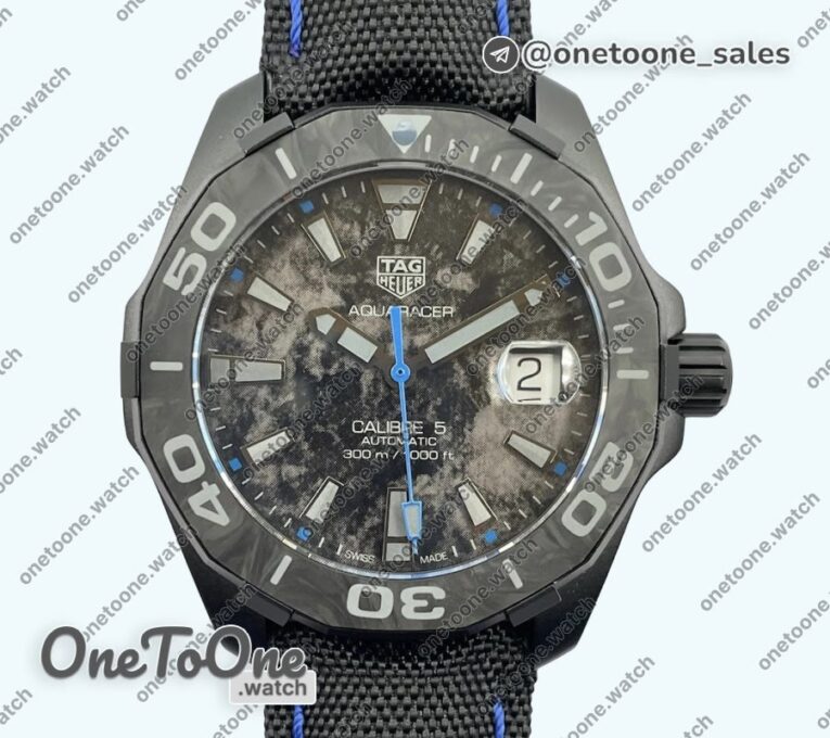 Реплика часов Tag Heuer Aquaracer Calibre 5 PVD 41mm Top-tier Копия один в один Carbon/Blue Dial on Black Nylon Strap T SW200