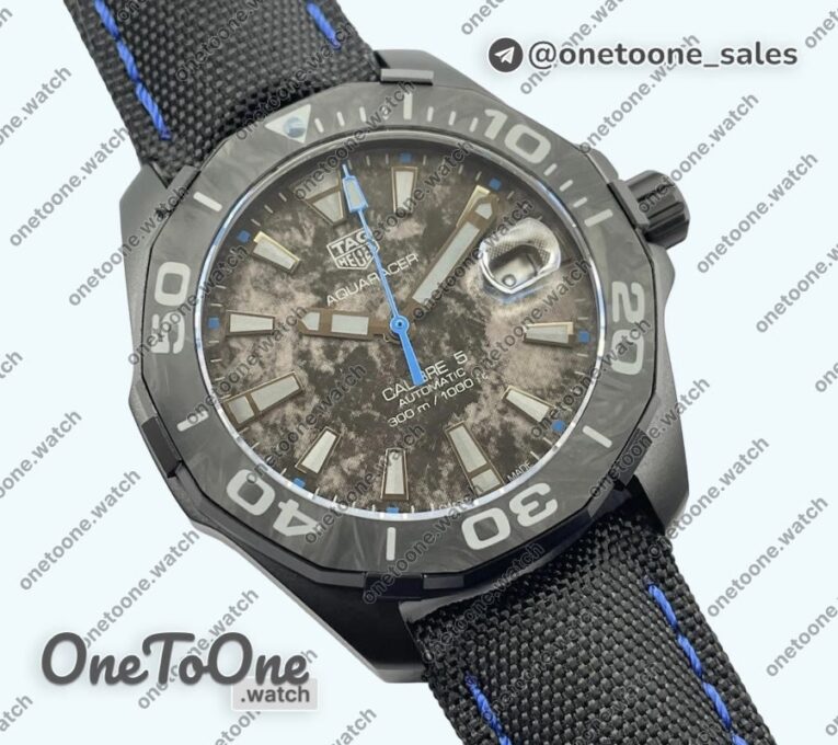 Реплика часов Tag Heuer Aquaracer Calibre 5 PVD 41mm Top-tier Копия один в один Carbon/Blue Dial on Black Nylon Strap T SW200