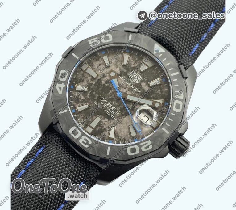 Реплика часов Tag Heuer Aquaracer Calibre 5 PVD 41mm Top-tier Копия один в один Carbon/Blue Dial on Black Nylon Strap T SW200