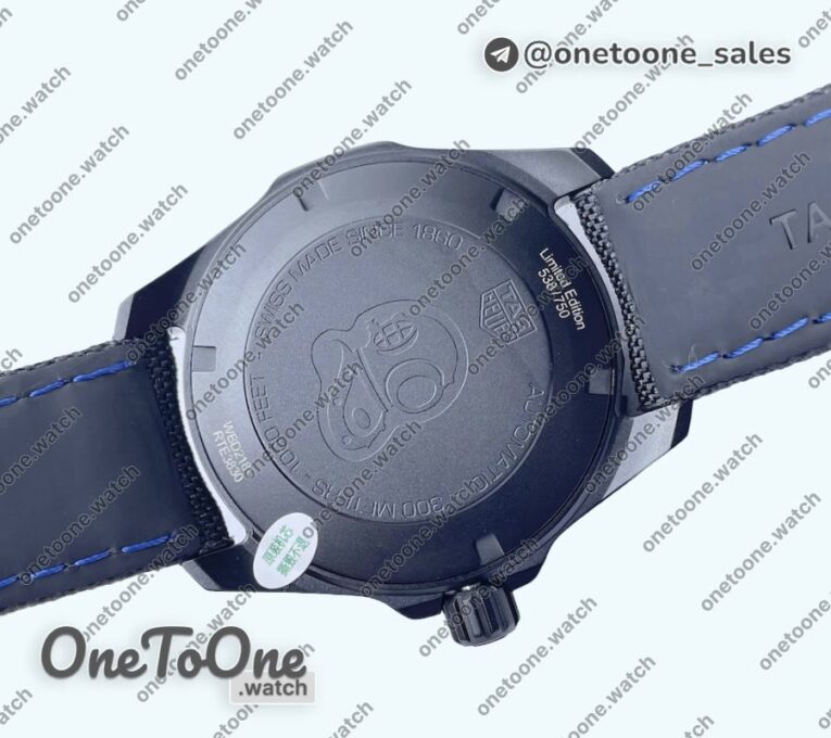 Реплика часов Tag Heuer Aquaracer Calibre 5 PVD 41mm Top-tier Копия один в один Carbon/Blue Dial on Black Nylon Strap T SW200