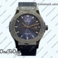 Реплика часов Hublot Classic Fusion 42mm Real Black Ceramic Top-tier Копия один в один Blue Dial on Blue Gummy Strap G SW300