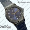 Реплика часов Hublot Classic Fusion 42mm Real Black Ceramic Top-tier Копия один в один Blue Dial on Blue Gummy Strap G SW300