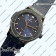 Реплика часов Hublot Classic Fusion 42mm Real Black Ceramic Top-tier Копия один в один Blue Dial on Blue Gummy Strap G SW300