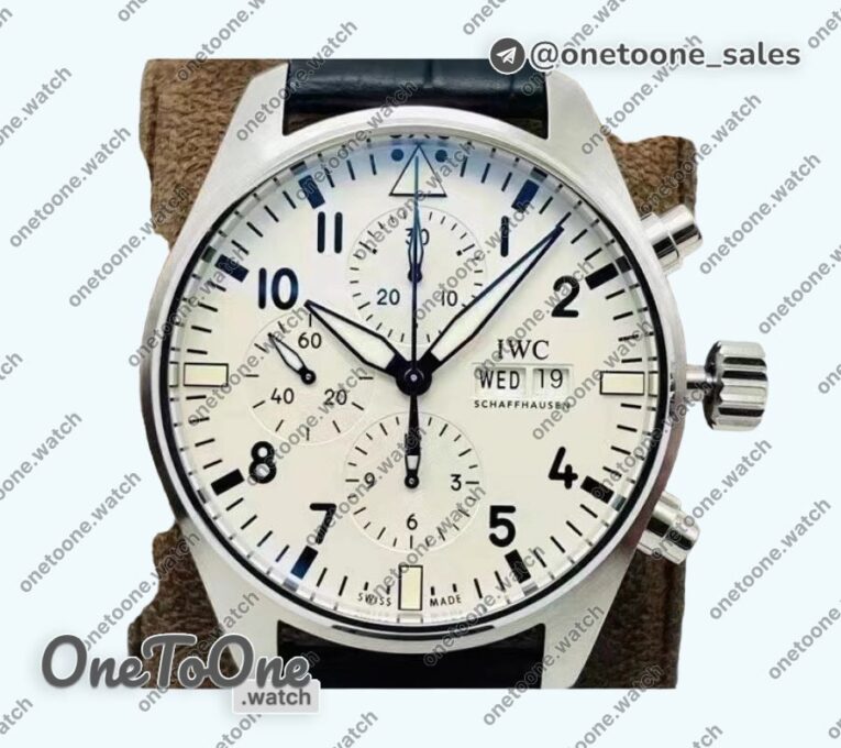 Реплика часов Iwc Pilot Chrono IW377725 150 Years Stainless steel Case White Dial Leather Strap A