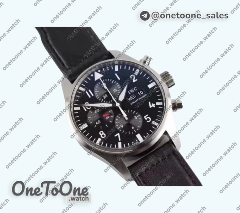 Реплика часов Iwc Pilot Chrono IW377710 Stainless steel Case Black Dial Leather Strap A
