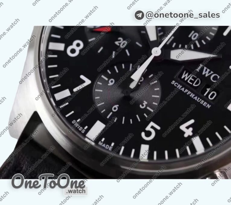 Реплика часов Iwc Pilot Chrono IW377710 Stainless steel Case Black Dial Leather Strap A
