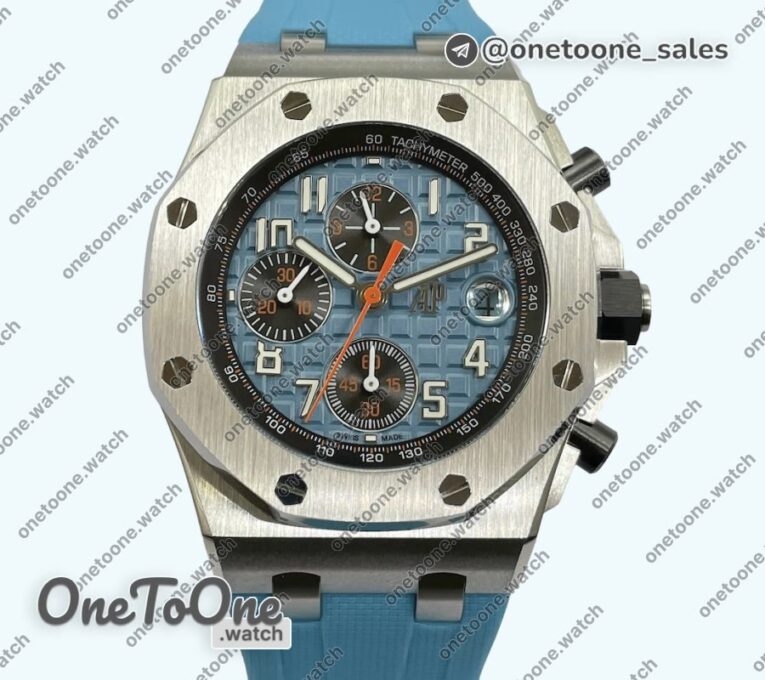 Реплика часов Audemars Piguet ROO Chronograph Stainless steel Case Blue/Num Dial Rubber Strap Mod