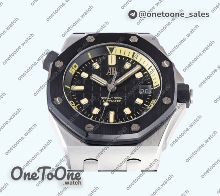 Реплика часов Audemars Piguet Royal Oak Offshore Diver 15720 Black Ceramic Bezel Top-tier Копия один в один Black Dial on Black Rubber Strap