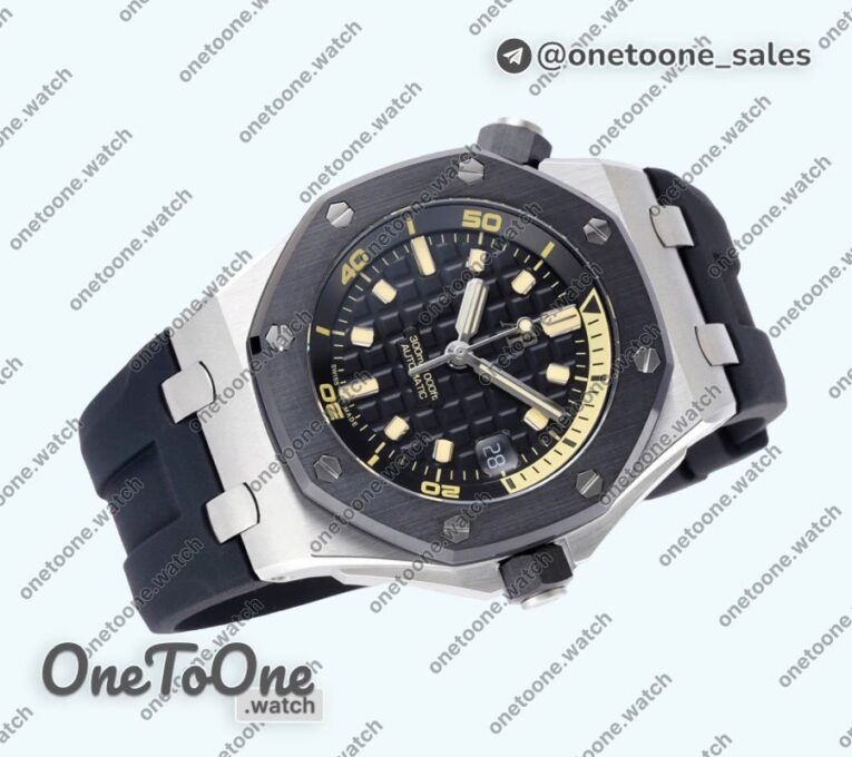 Реплика часов Audemars Piguet Royal Oak Offshore Diver 15720 Black Ceramic Bezel Top-tier Копия один в один Black Dial on Black Rubber Strap