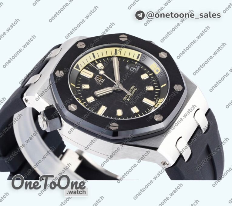 Реплика часов Audemars Piguet Royal Oak Offshore Diver 15720 Black Ceramic Bezel Top-tier Копия один в один Black Dial on Black Rubber Strap