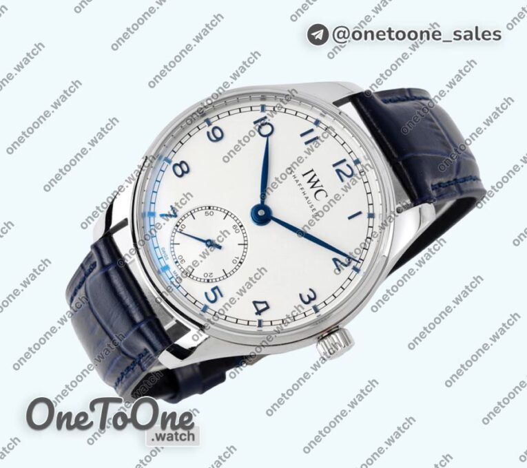 Реплика часов Iwc Portuguese IW358304 Top-tier Копия один в один Stainless steel White Dial Blue Markers Blue Leather Strap