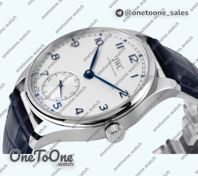 Реплика часов Iwc Portuguese IW358304 Top-tier Копия один в один Stainless steel White Dial Blue Markers Blue Leather Strap