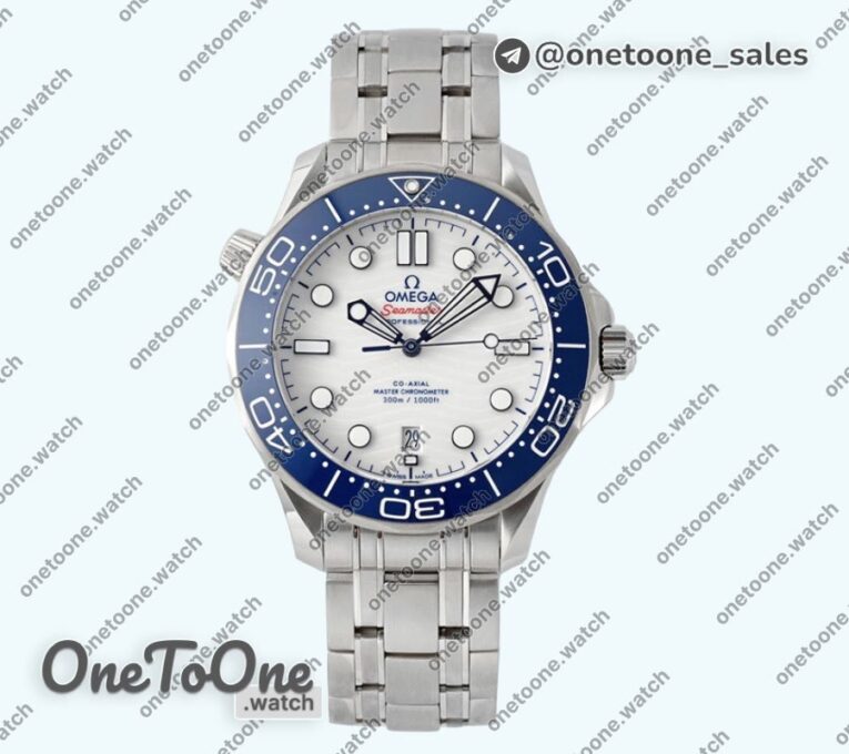 Реплика часов Omega Seamaster Diver 300M Top-tier Копия один в один Blue Ceramic Bezel White Dial Bracelet