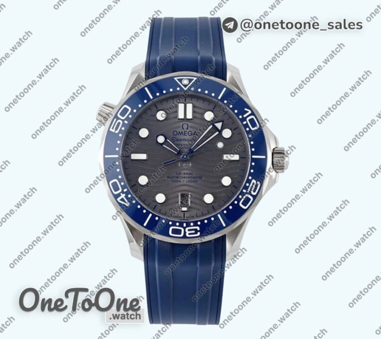 Реплика часов Omega Seamaster Diver 300M Top-tier Копия один в один Blue Ceramic Bezel Grey Dial Rubber Strap