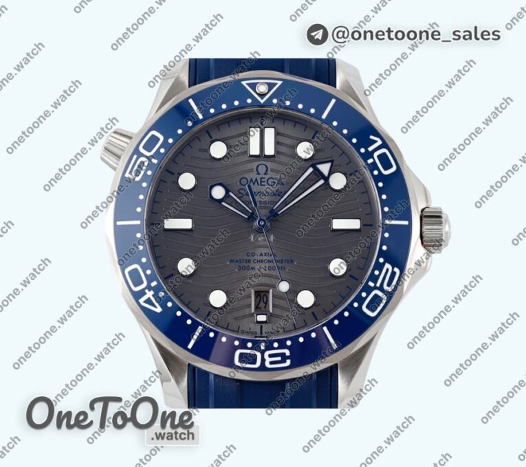 Реплика часов Omega Seamaster Diver 300M Top-tier Копия один в один Blue Ceramic Bezel Grey Dial Rubber Strap