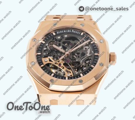 Реплика часов Audemars Piguet Royal Oak 41mm Openworked 15407 Rose gold Top-tier Копия один в один on Rose gold Bracelet