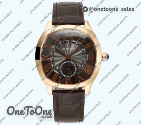 Реплика часов Cartier Drive De Cartier Rose gold Case Black Dial Leather Strap TWF J Mod
