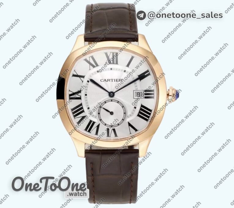 Реплика часов Cartier Drive De Cartier Rose gold Case White Dial Leather Strap TWF J Mod