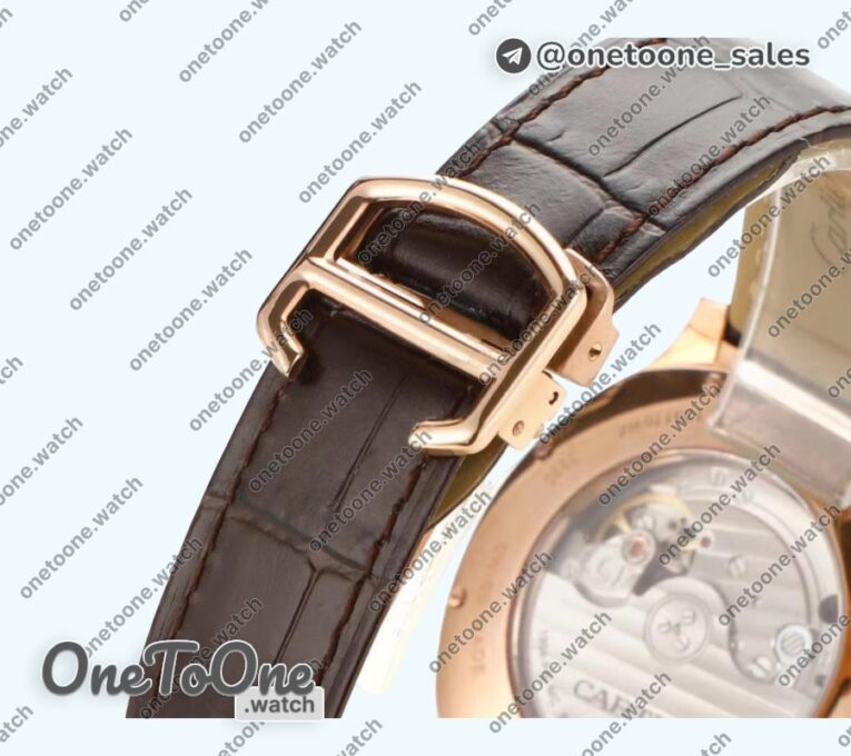 Реплика часов Cartier Drive De Cartier Rose gold Case White Dial Leather Strap TWF J Mod