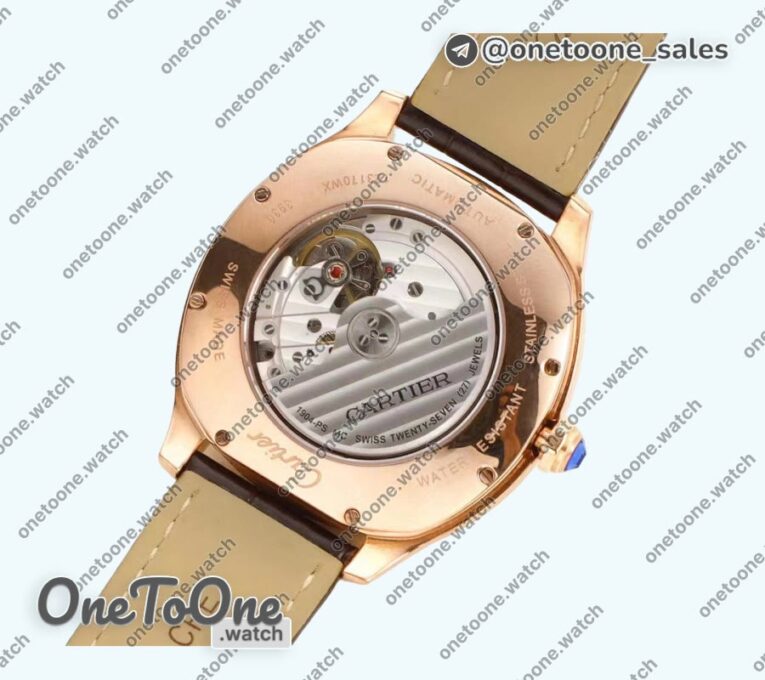 Реплика часов Cartier Drive De Cartier Rose gold Case White Dial Leather Strap TWF J Mod