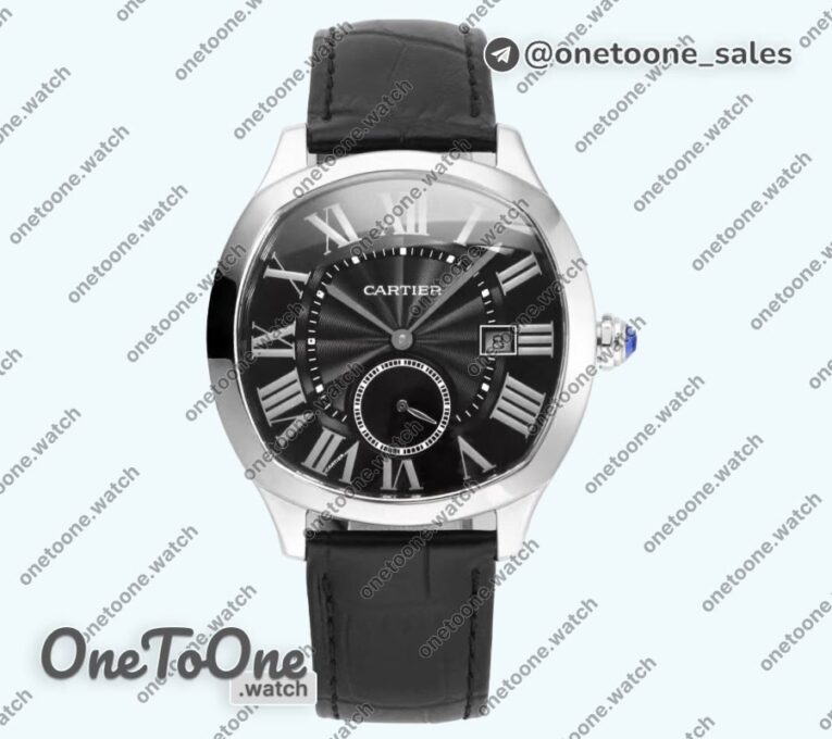Реплика часов Cartier Drive De Cartier Stainless steel Case Black Dial Leather Strap TWF J Mod