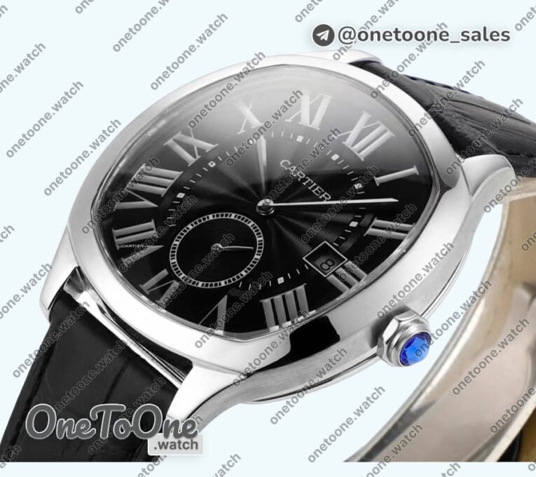 Реплика часов Cartier Drive De Cartier Stainless steel Case Black Dial Leather Strap TWF J Mod