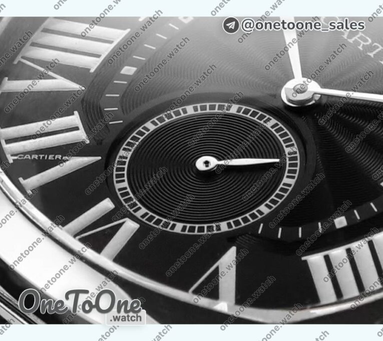 Реплика часов Cartier Drive De Cartier Stainless steel Case Black Dial Leather Strap TWF J Mod