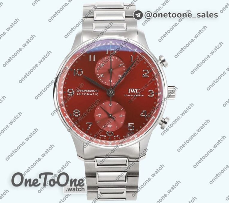 Реплика часов Iwc Portuguese Chrono IW3716 Top-tier Копия один в один Red Dial Stainless steel Bracelet