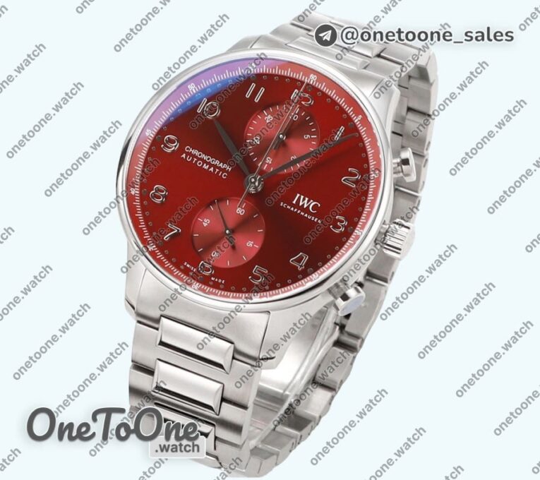 Реплика часов Iwc Portuguese Chrono IW3716 Top-tier Копия один в один Red Dial Stainless steel Bracelet