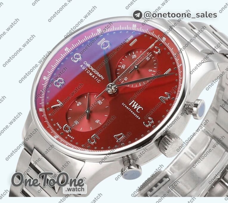 Реплика часов Iwc Portuguese Chrono IW3716 Top-tier Копия один в один Red Dial Stainless steel Bracelet