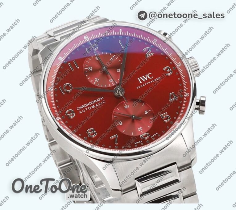 Реплика часов Iwc Portuguese Chrono IW3716 Top-tier Копия один в один Red Dial Stainless steel Bracelet
