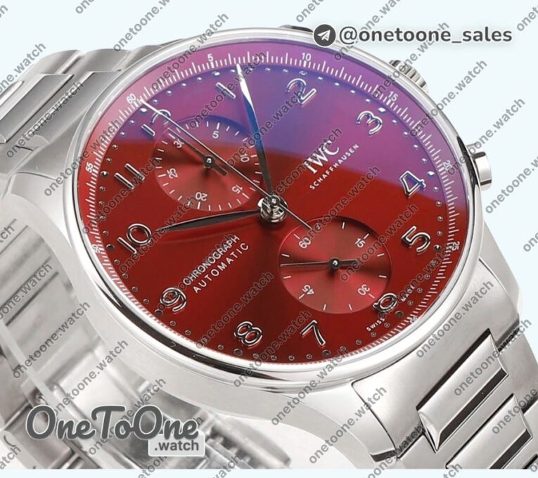 Реплика часов Iwc Portuguese Chrono IW3716 Top-tier Копия один в один Red Dial Stainless steel Bracelet