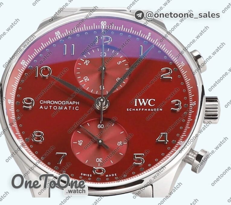 Реплика часов Iwc Portuguese Chrono IW3716 Top-tier Копия один в один Red Dial Stainless steel Bracelet