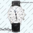 Реплика часов Iwc Portuguese Chrono IW3716 Top-tier Копия один в один White Dial Blue Markers Leather Strap