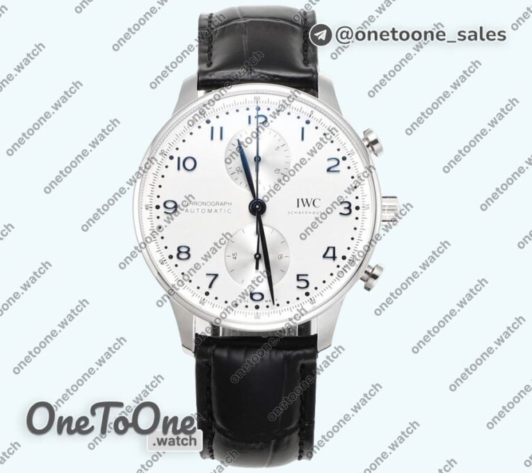 Реплика часов Iwc Portuguese Chrono IW3716 Top-tier Копия один в один White Dial Blue Markers Leather Strap