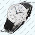 Реплика часов Iwc Portuguese Chrono IW3716 Top-tier Копия один в один White Dial Blue Markers Leather Strap