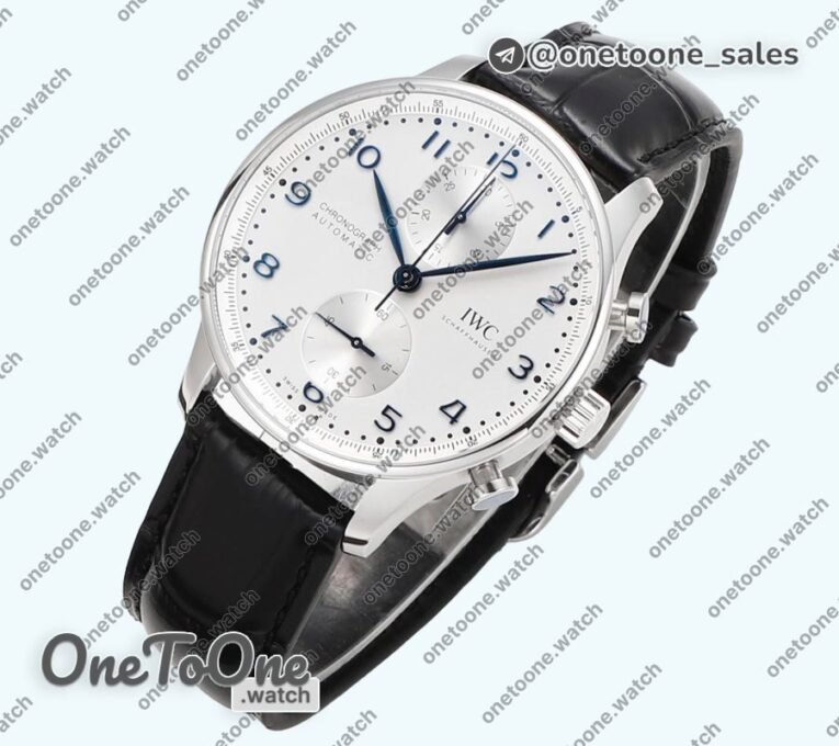 Реплика часов Iwc Portuguese Chrono IW3716 Top-tier Копия один в один White Dial Blue Markers Leather Strap