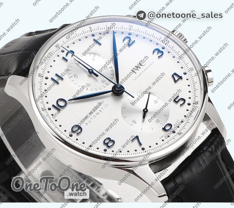 Реплика часов Iwc Portuguese Chrono IW3716 Top-tier Копия один в один White Dial Blue Markers Leather Strap