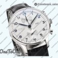 Реплика часов Iwc Portuguese Chrono IW3716 Top-tier Копия один в один White Dial Blue Markers Leather Strap
