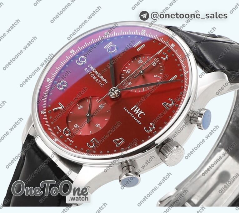 Реплика часов Iwc Portuguese Chrono IW3716 Top-tier Копия один в один Red Dial Leather Strap