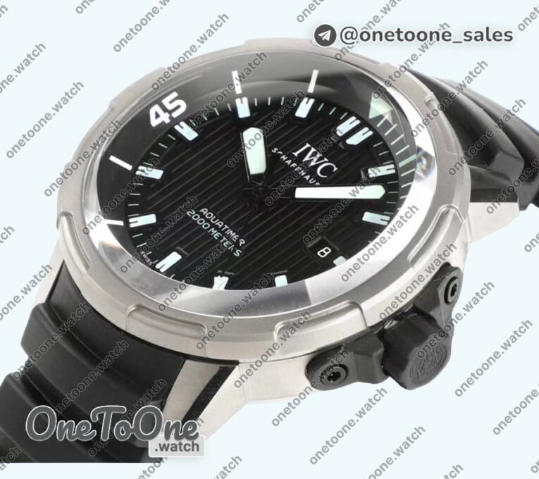 Реплика часов Iwc Aquatimer IW358002 Stainless steel Top-tier Копия один в один Black Dial White Sticks Markers on Black Rubber Strap